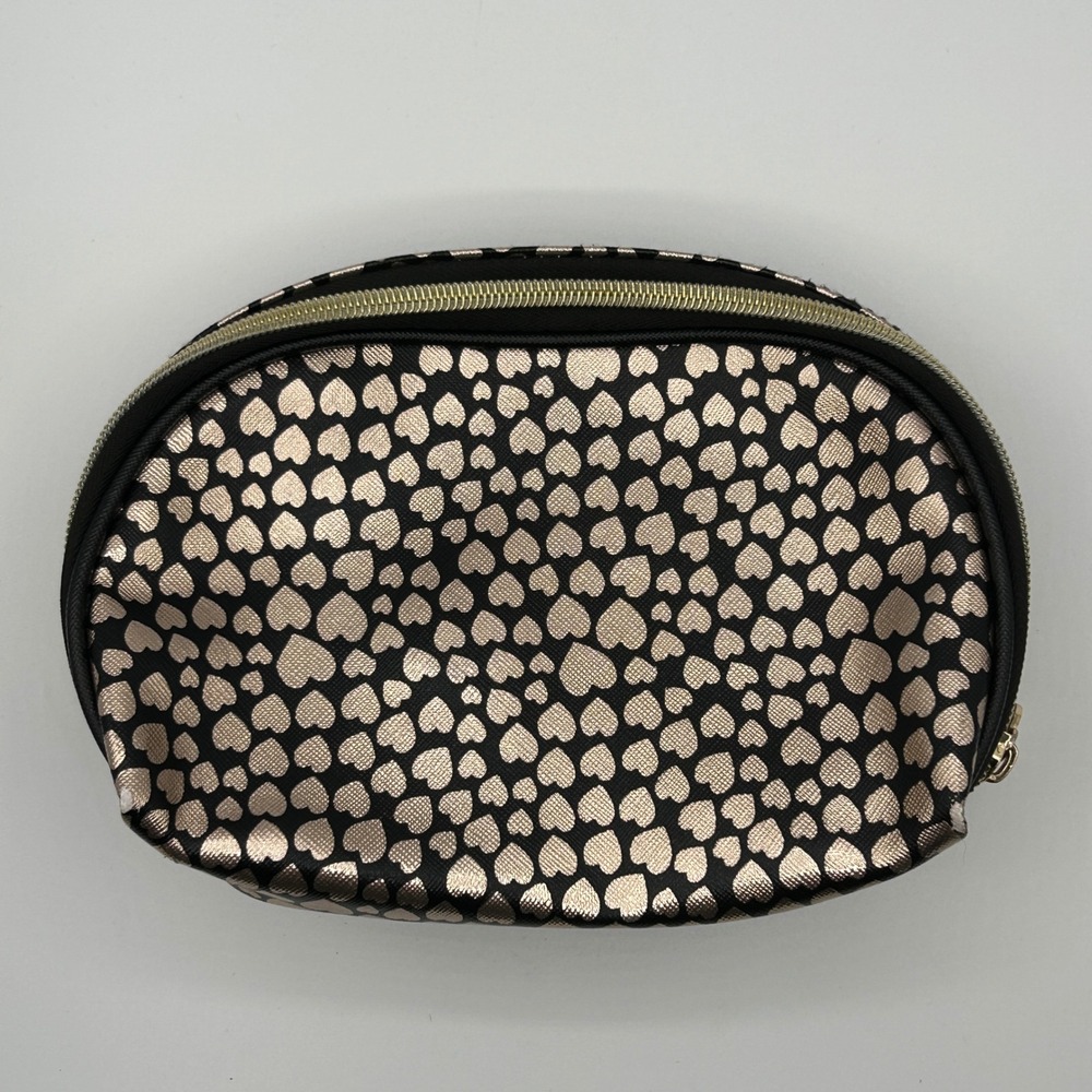 Dabney Lee Hearts Print Zebra Double Zipper Makeup Pouch Travel Made in Cambodia